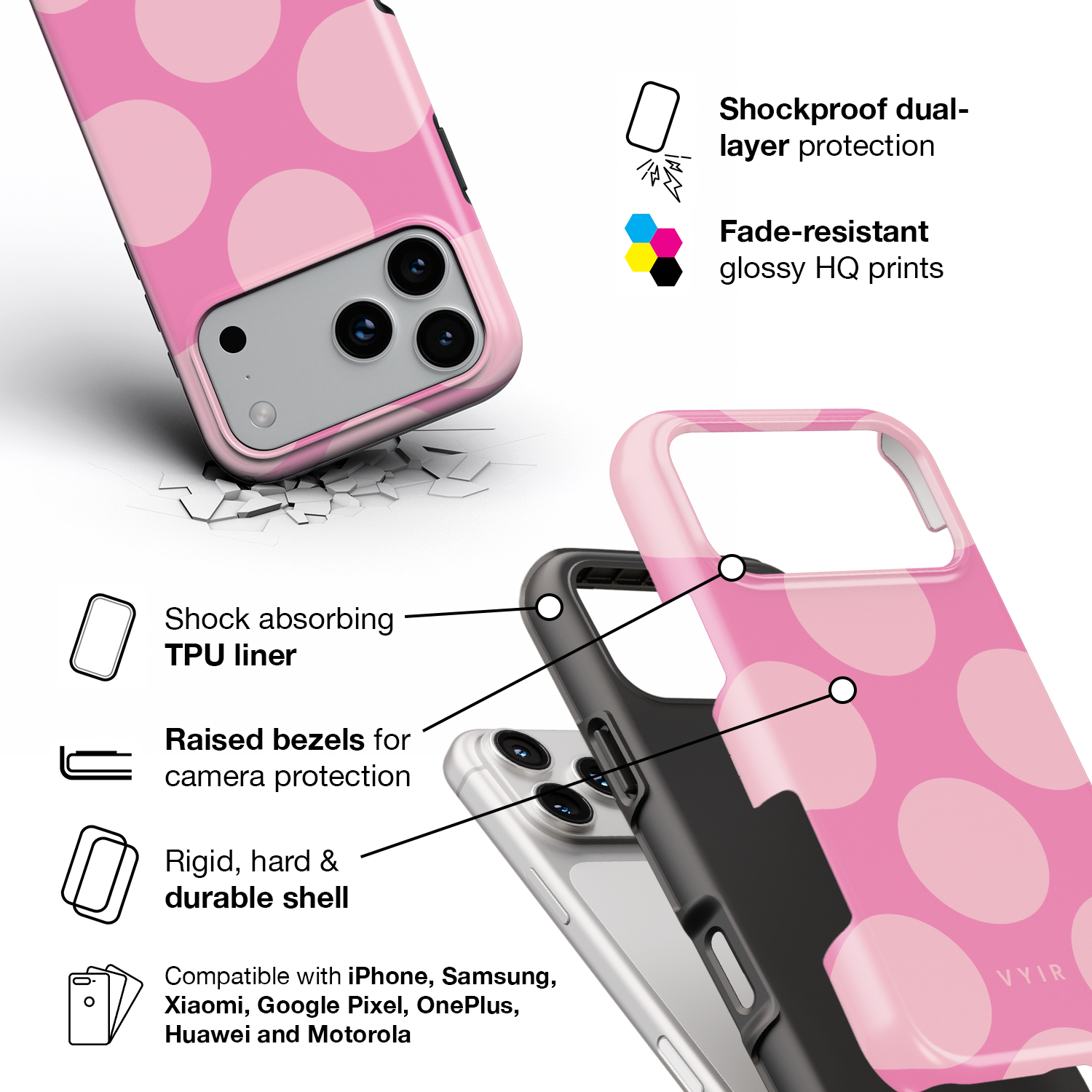 Big Polka Dots, Bubblegum - Shockproof iPhone Case - VYIR