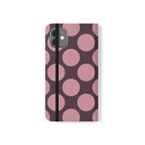 iPhone 11 veganistisch leren portemonnee-hoesje - Pink Plum Polka Dot-design