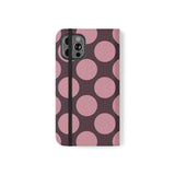 iPhone 12 Pro veganistisch leren portemonnee-hoesje - Pink Plum Polka Dot-design