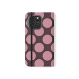 iPhone 13 Pro veganistisch leren portemonnee-hoesje - Pink Plum Polka Dot-design