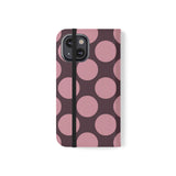 iPhone 13 Mini veganistisch leren portemonnee-hoesje - Pink Plum Polka Dot-design
