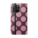 iPhone 14 Pro Max veganistisch leren Hoesje met portemonnee - Pink Plum Polka Dot Design