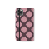 iPhone 11 Pro Max veganistisch leren portemonnee-hoesje - Pink Plum Polka Dot-design