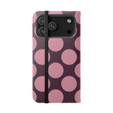 iPhone 17 Pro Max Vegan Leren Portemonneehoesje – Roze-Pruim Polka Dot-ontwerp