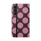 Samsung Galaxy S23 Plus Portemonneehoesje van veganistisch leer - Pink Plum Polka Dot-ontwerp