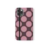 iPhone 11 Pro veganistisch leren portemonnee-hoesje - Pink Plum Polka Dot-design