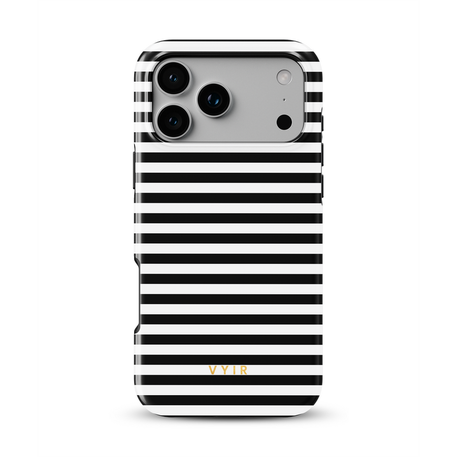 Horizontal Stripes, Pinstripe Black and White - Tough MagSafe iPhone Telefoonhoesje