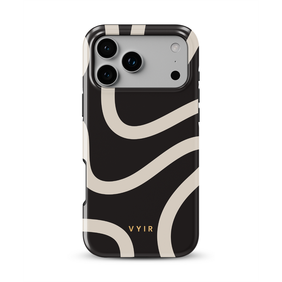 Swirl Lines, Zwart en Beige - Tough MagSafe iPhone Hoesje