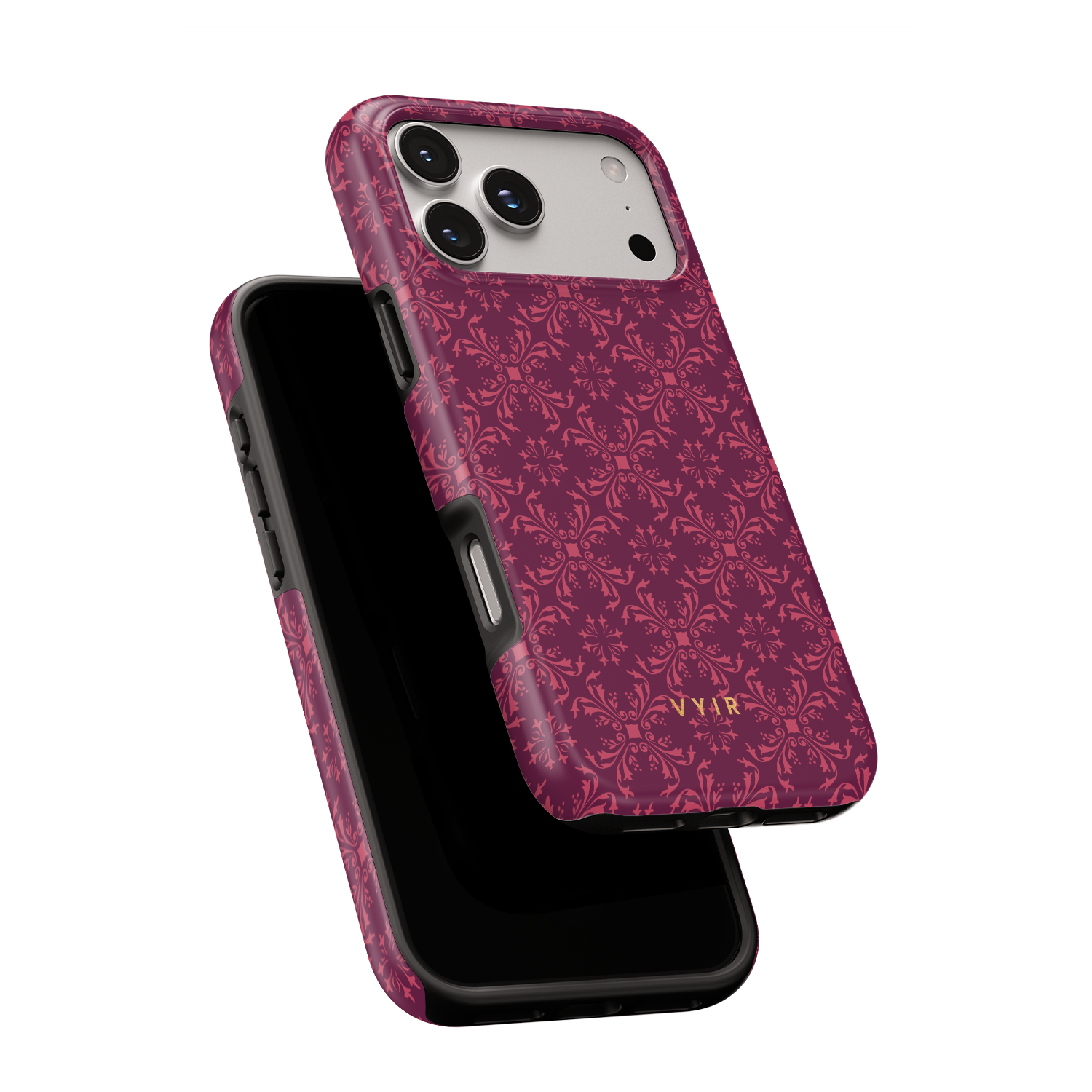 Ornate Bloom, Burgundy - Shockproof Phone Case - VYIR