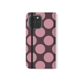 iPhone 13 Pro Max veganistisch leren portemonnee-hoesje - Pink Plum Polka Dot-design