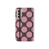 Samsung Galaxy S22 Plus Portemonneehoesje van veganistisch leer - Pink Plum Polka Dot-ontwerp
