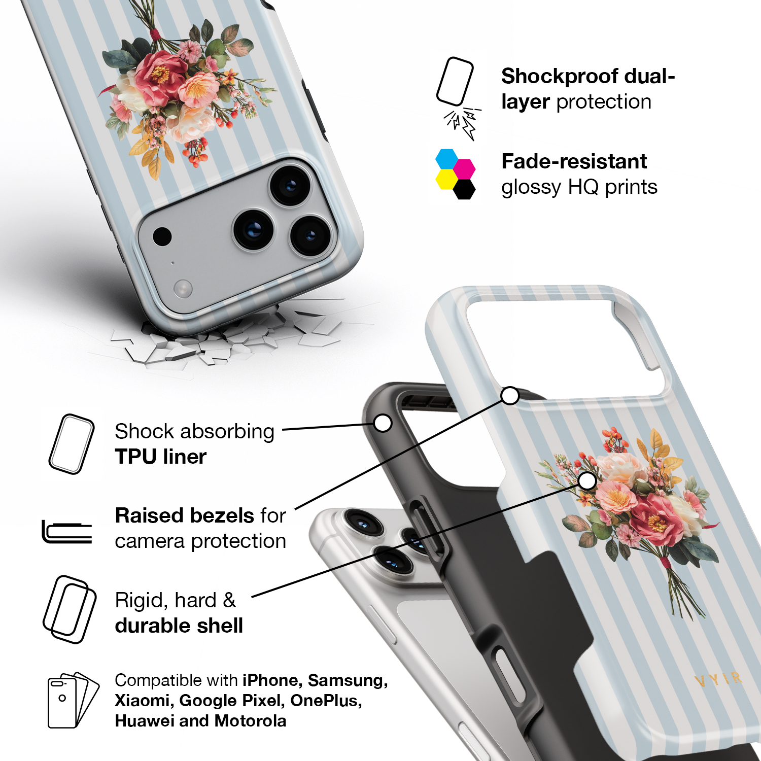 Have Flowers, Light Blue - Shockproof Phone Case - VYIR