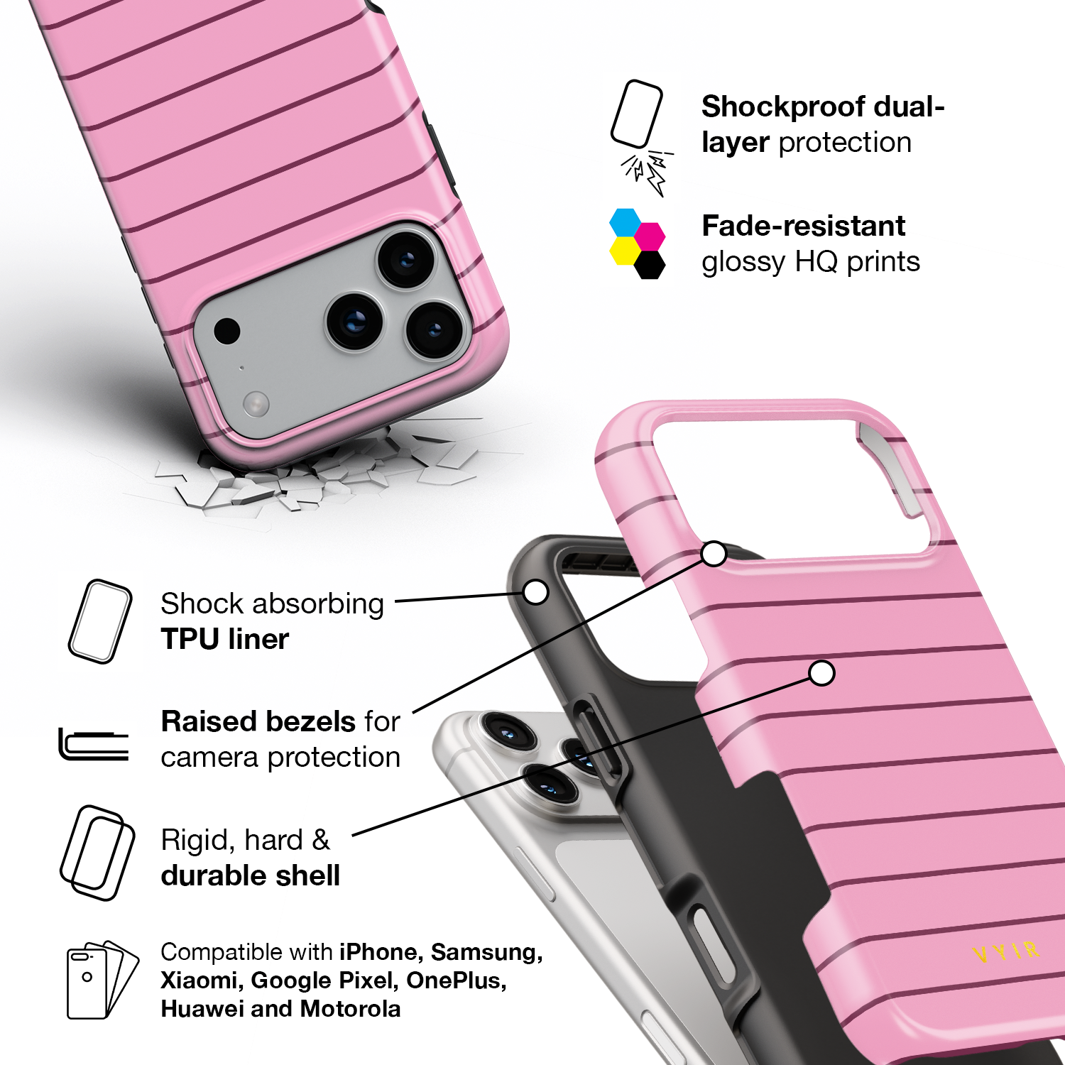 Horizontal Stripes, Blush Pink - Shockproof Phone Case - VYIR