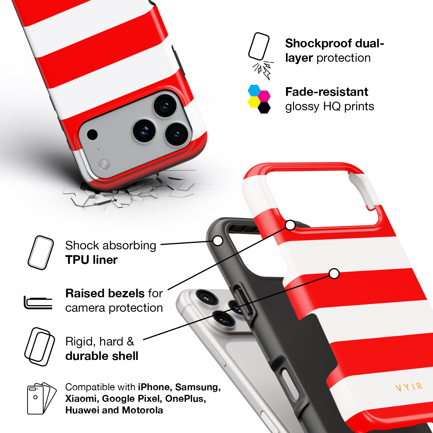 Horizontal Stripes, Red Silk - Shockproof Phone Case - VYIR