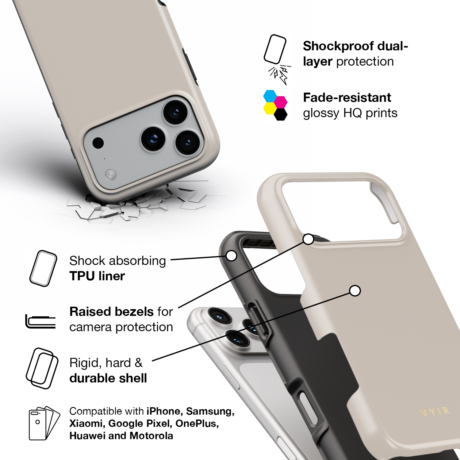 VYIR Signature Solid Colors, Beige - Shockproof Phone Case - VYIR