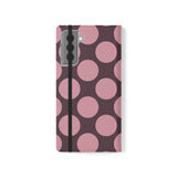 Samsung Galaxy S21 Plus Portemonneehoesje van veganistisch leer - Pink Plum Polka Dot-ontwerp