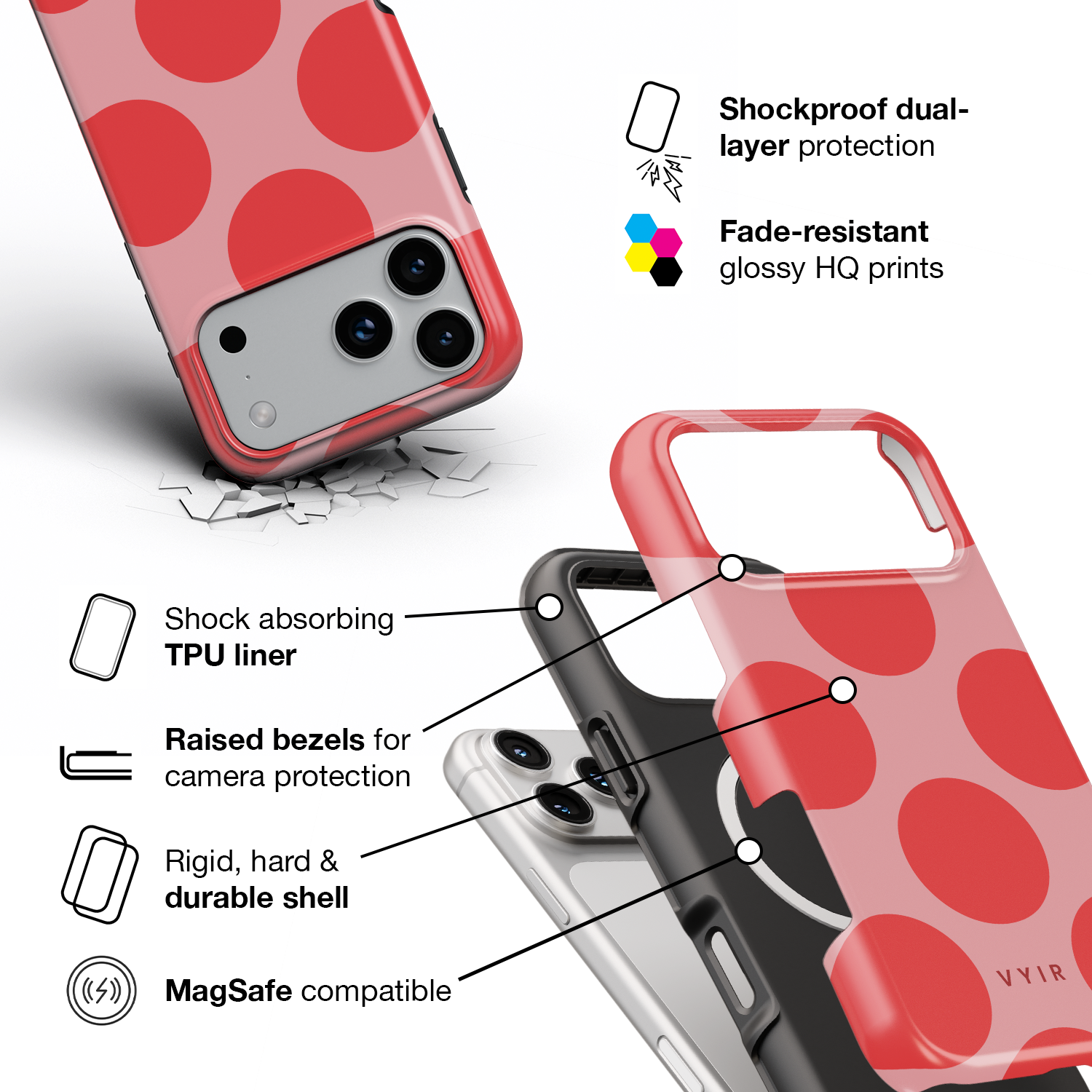 Big Polka Dots, Cherry Blush - Shockproof MagSafe iPhone Case - VYIR