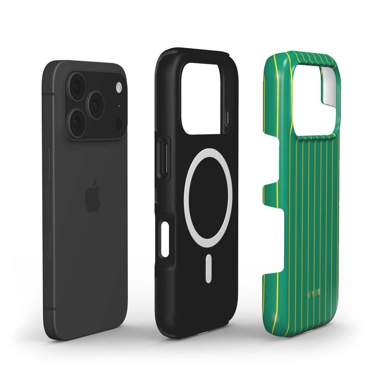 Vertical Stripes, Goldline Green - Shockproof MagSafe iPhone Case - VYIR