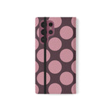 Samsung Galaxy S22 Ultra Portemonneehoesje van veganistisch leer - Pink Plum Polka Dot-ontwerp