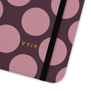 iPhone 11 Vegan Leather Wallet Case – Pink Plum Polka Dot Design - VYIR